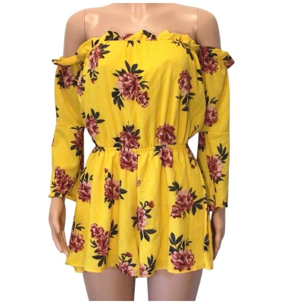Toxik3‎ Yellow Floral Off The Shoulder Long Sleeve Romper Size XL - Picture 2 of 16